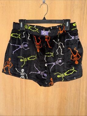 Celebrate! Soft Velour Halloween Skeleton Lounge/Sleep Shorts Size Medium